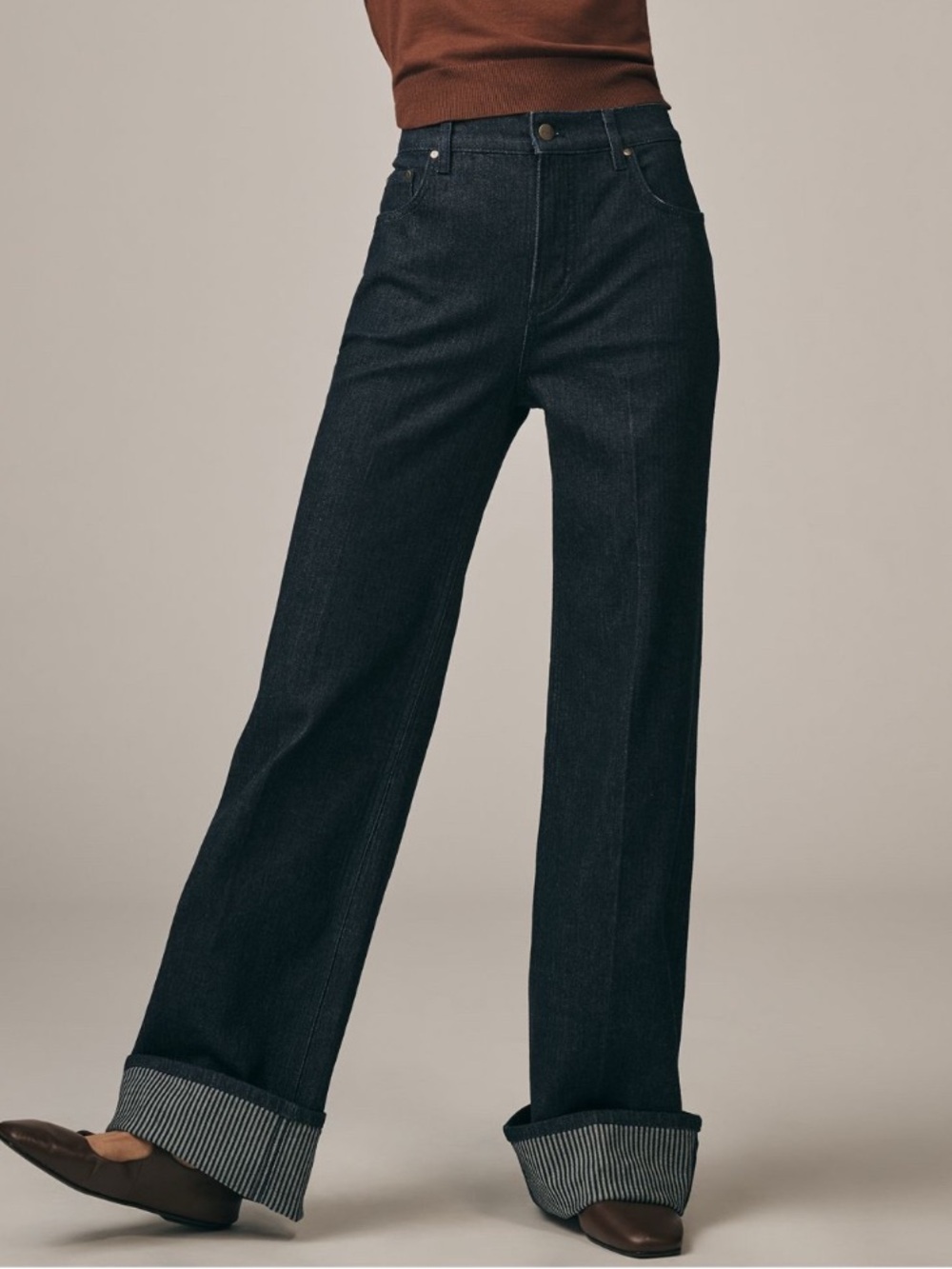 Anthropologie Pilcro‎ Women’s Dark Indigo Cuffed Wide-Leg Jeans size 30 NWT